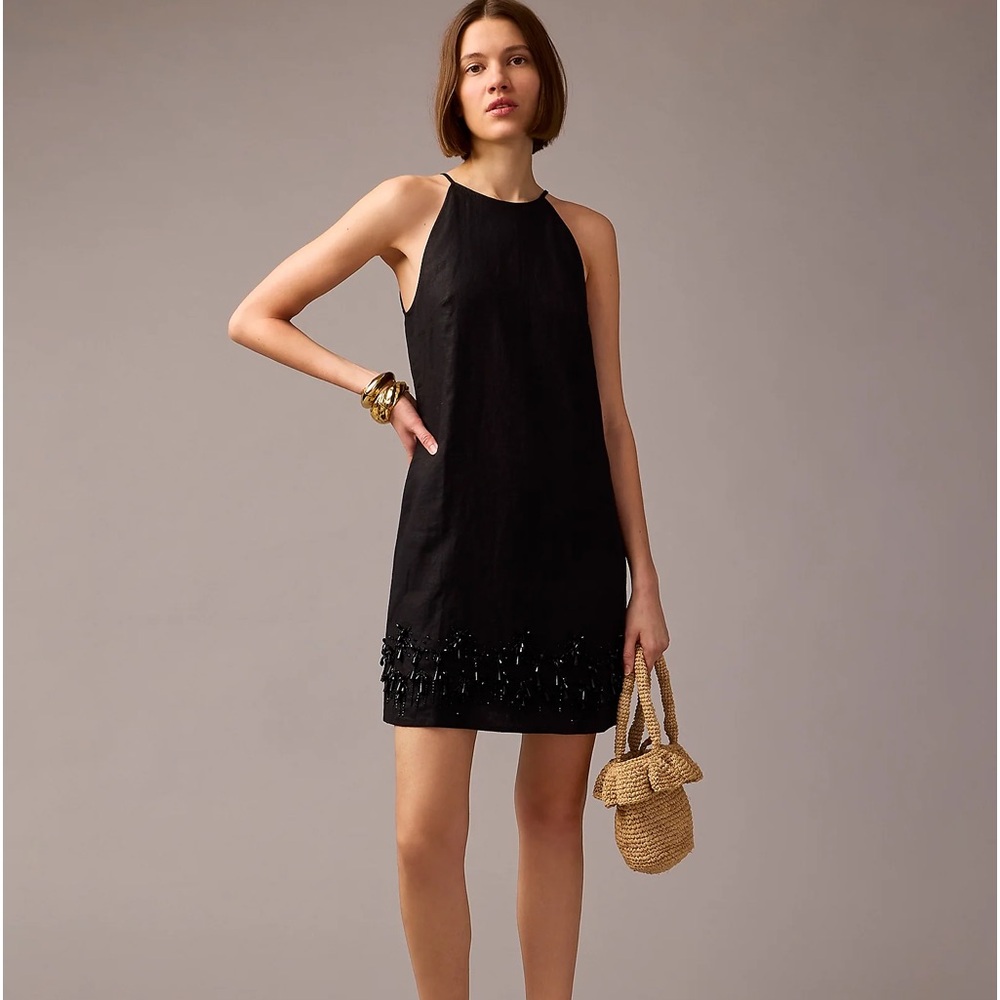J.Crew Collection beaded linen mini dress Black Size XS